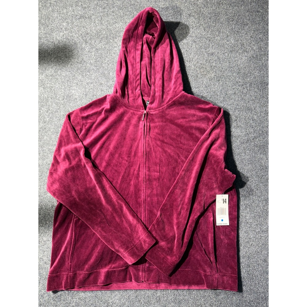 Bobbie Brooks Zip Hoodie Women 2XL Burgundy New Velour Long Sleeve Jacket